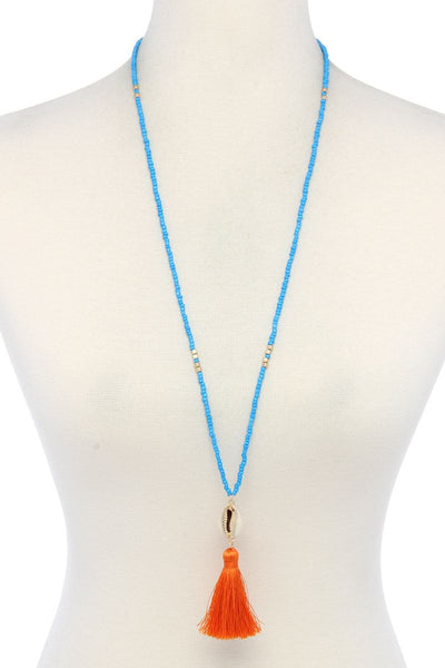 Cowrie Shell Tassel Beaded Necklace