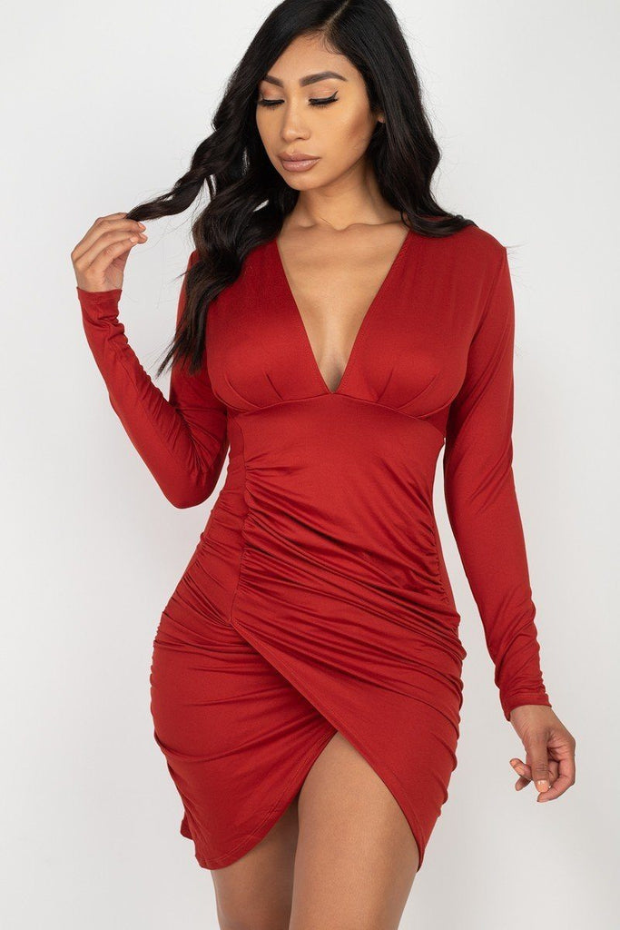 Ruched Wrap Bodycon Dress