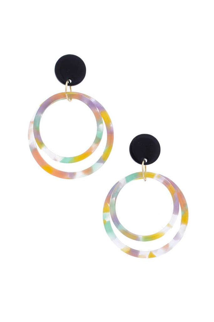 Acetate Double Circle Post Drop Earring