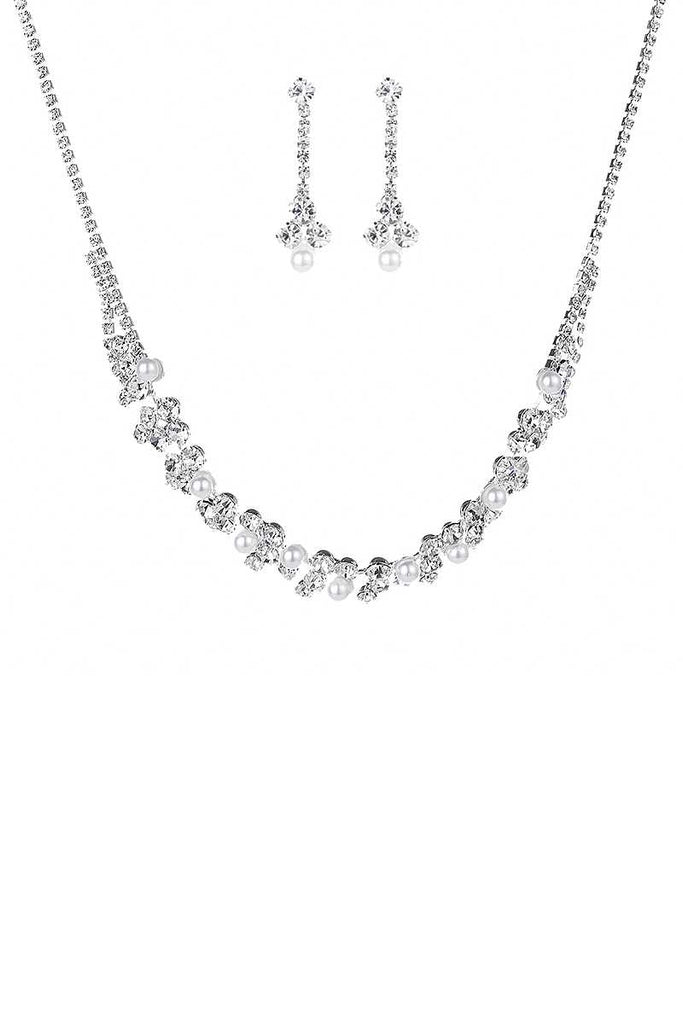 Rhinestone Crystal Pearl Necklace And Earring Set