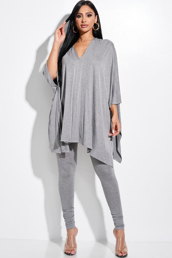 Solid Heavy Rayon Spandex Cape Top And And Leggings 2 Piece Set