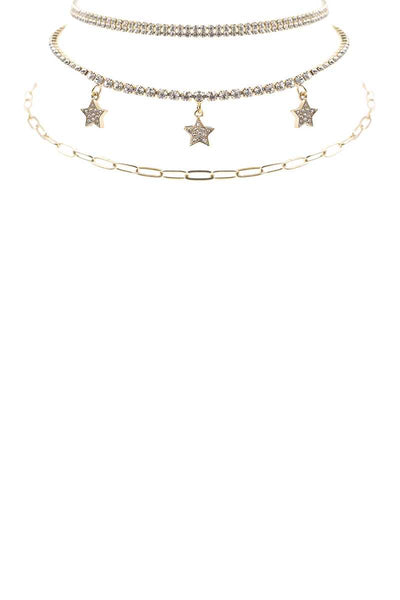 Rhinestone Star Charm 3 Layered Necklace
